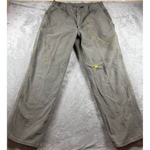 Carhartt‎ Mens 38x34 Distressed Work Pants Gray Canvas Paint Utility (37x32)